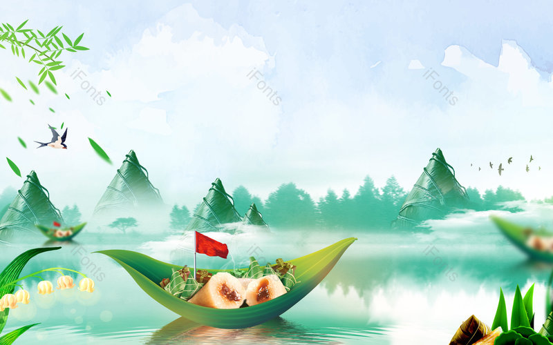 清新手绘风格端午节日吃粽子赛龙舟背景,插画/手绘图,插画/手绘图库,插画/手绘图下载,插画/手绘